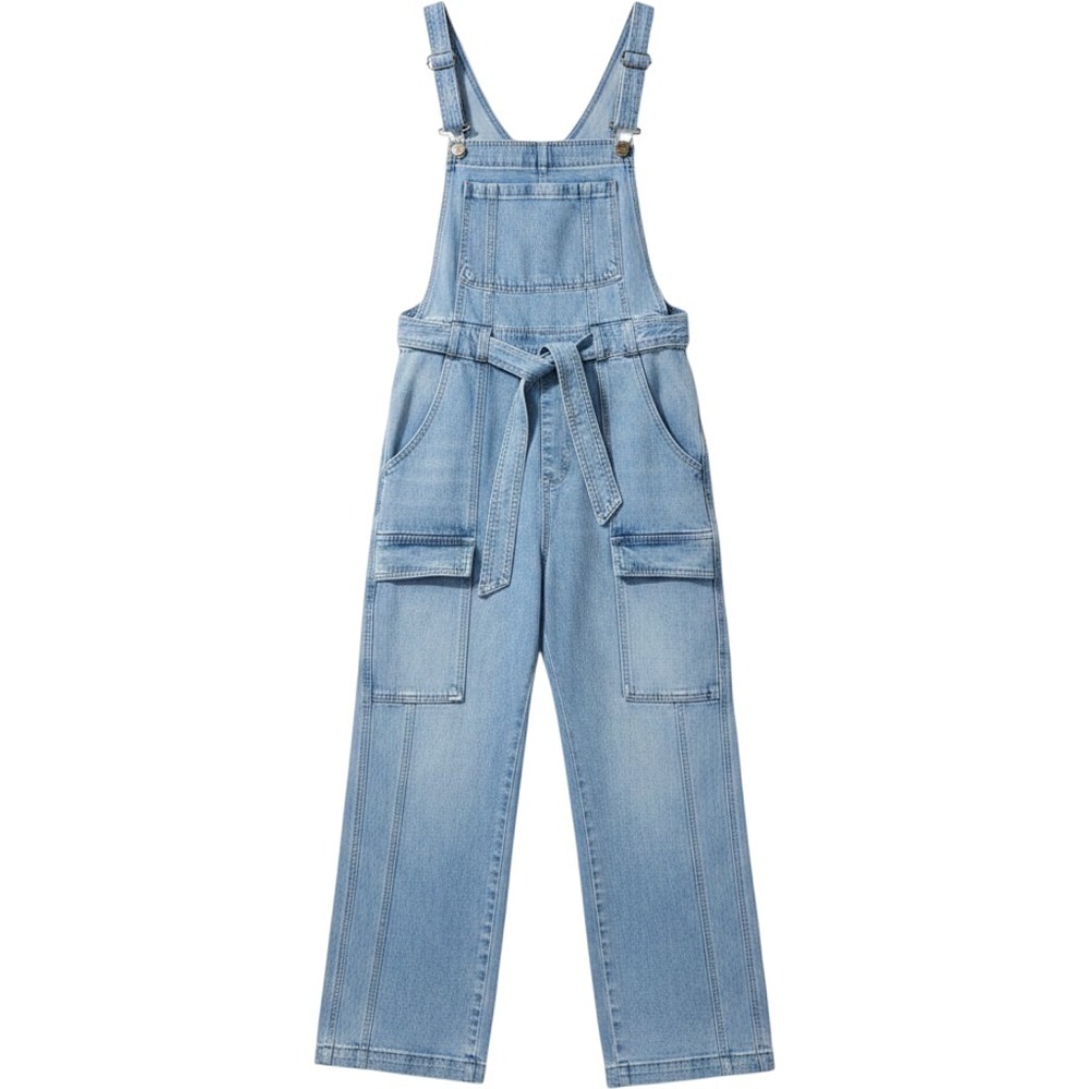 Free People Denim Go West Cargo Jumpsuit Open Back Overalls Blue Womens S